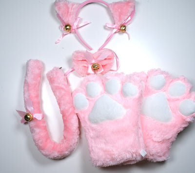 Pink Cat Paw Gloves Cosplay Set