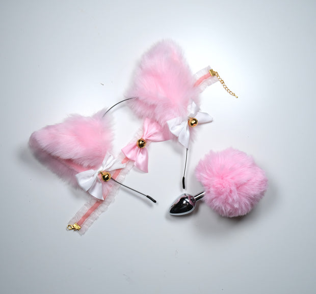 Pink Cute Rabbit Tail Pet Play Kit