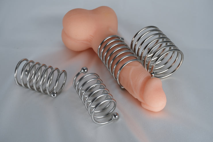 Long Wavy Stainless Steel Penis Ring With 2 Beads