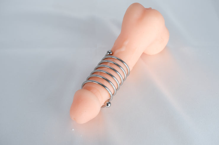 Long Wavy Stainless Steel Penis Ring With 2 Beads