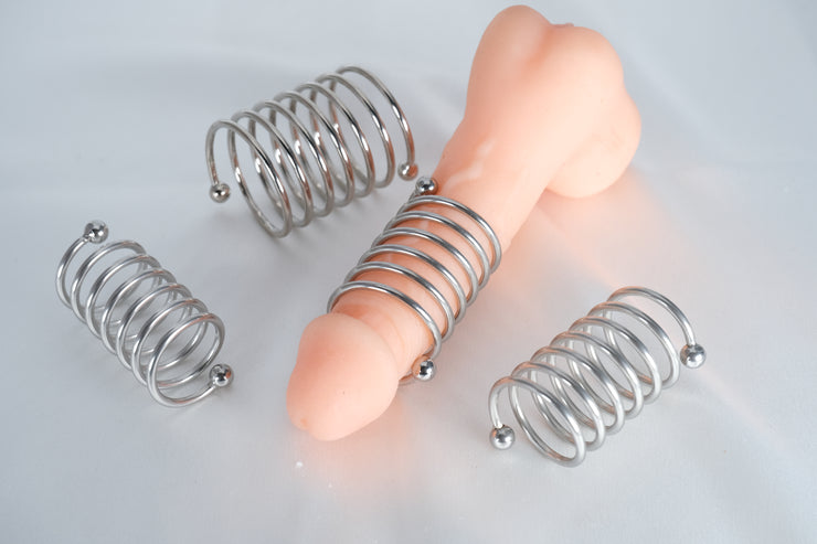 Long Wavy Stainless Steel Penis Ring With 2 Beads
