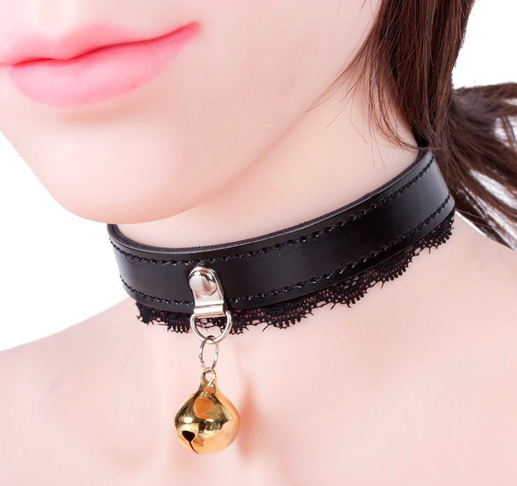 Vegan Leather DDLG Kitten Collar Choker Cosplay Bell Neckband
