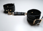 Leather Collar With Handcuffs Set