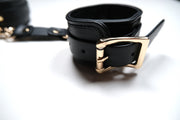 Leather Collar With Handcuffs Set