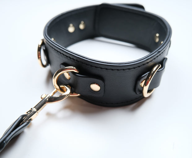 Leather Collar With Handcuffs Set