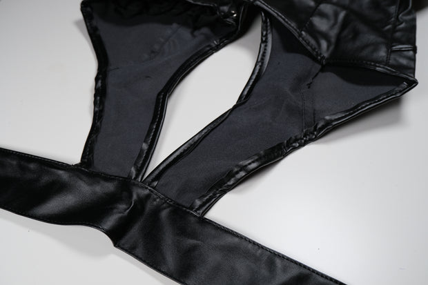 Leather Choker Dress Bodysuit Lingerie