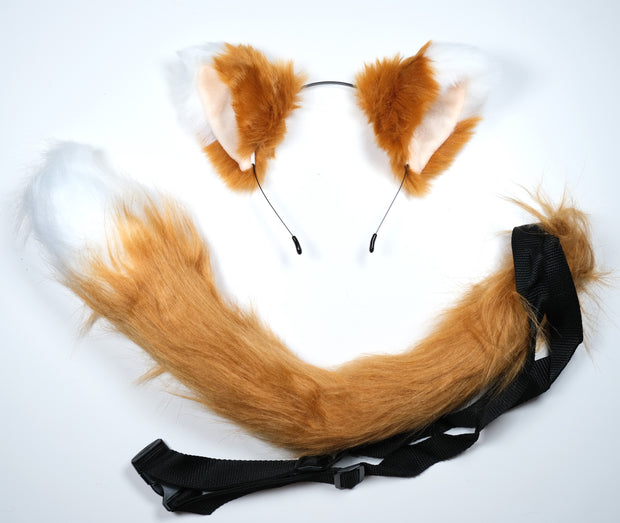 Brown Fox Ears and Tail Kit Cat Cosplay Costume Accessories