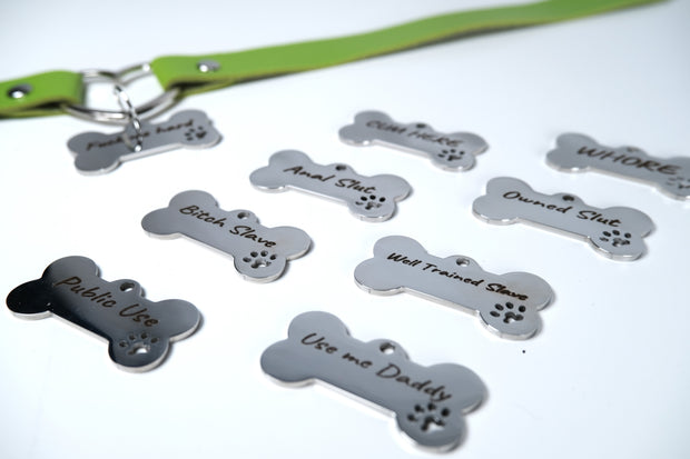 Green Pet Play Sex Toys With Hand Stamped Dog Tag
