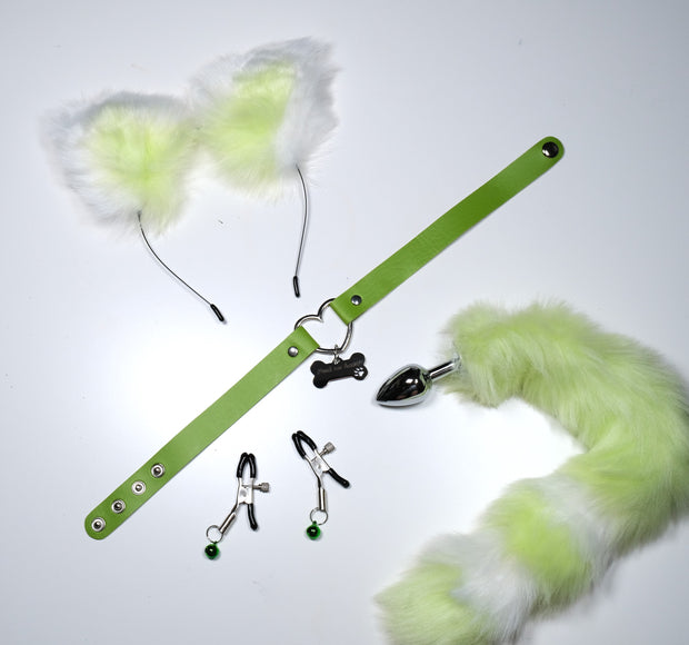 Green Pet Play Sex Toys With Hand Stamped Dog Tag