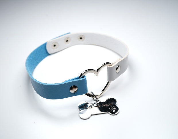 Blue Pet Play Sex Toys With Hand stamped Dog Tag