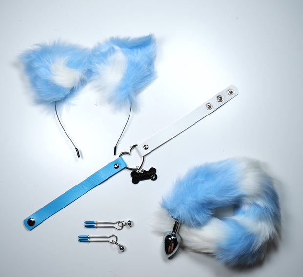 Blue Pet Play Sex Toys With Hand stamped Dog Tag