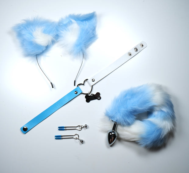 Blue Pet Play Sex Toys With Hand stamped Dog Tag