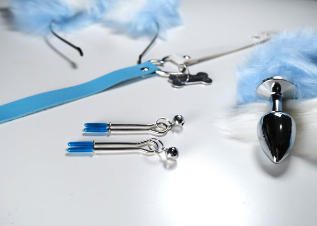 Blue Pet Play Sex Toys With Hand stamped Dog Tag