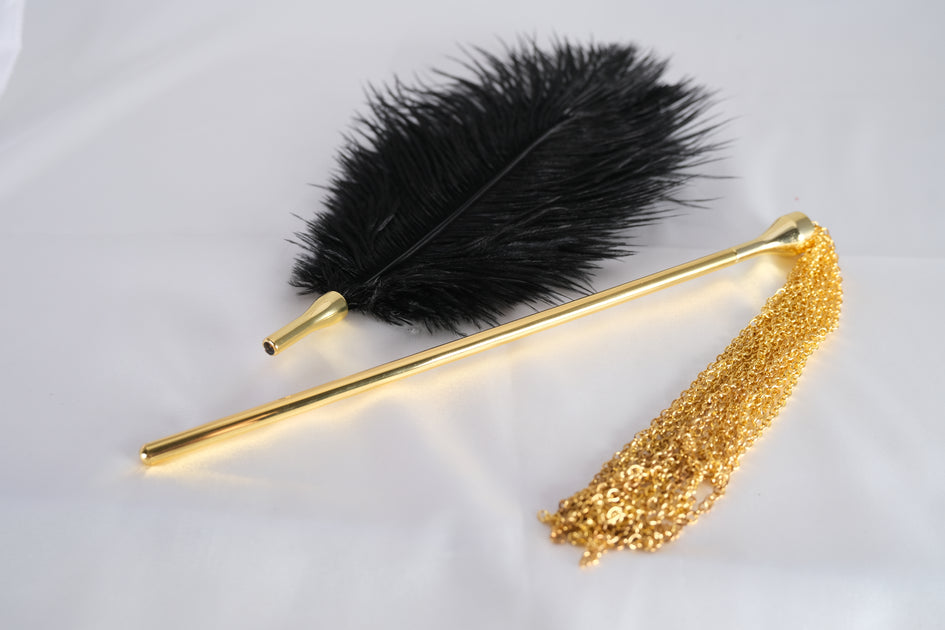 Black Ostrich Feather Tickler Metal Chain Tickler Erotic Feather ...