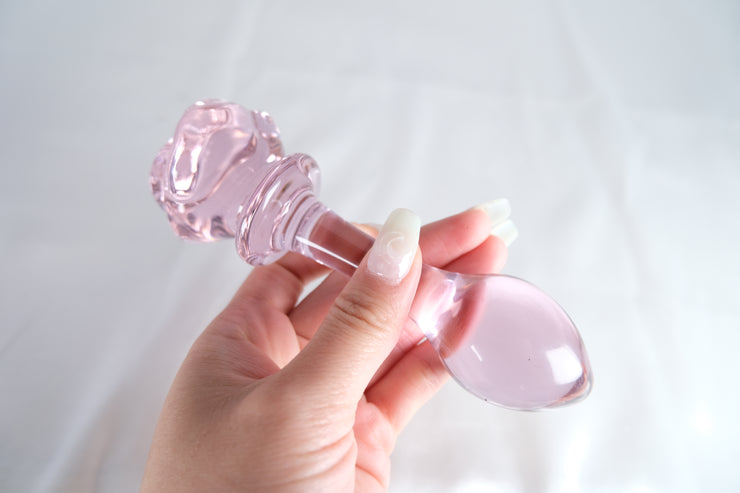 Rose Glass Flower Butt Plug