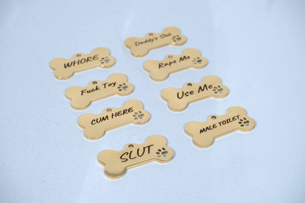 Round Jewel Butt Plug With Bone Shaped Dog Tag
