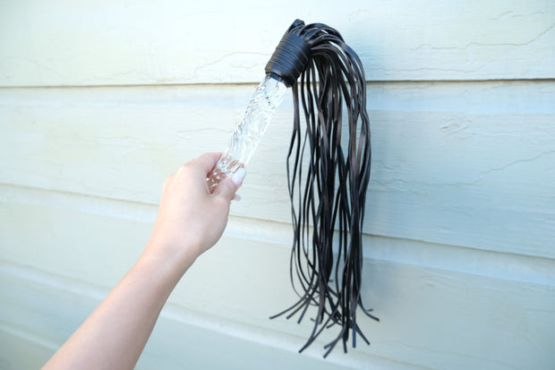 Glass Penis Handle Leather Tails Whip