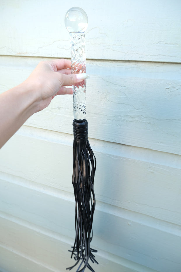 Glass Penis Handle Leather Tails Whip