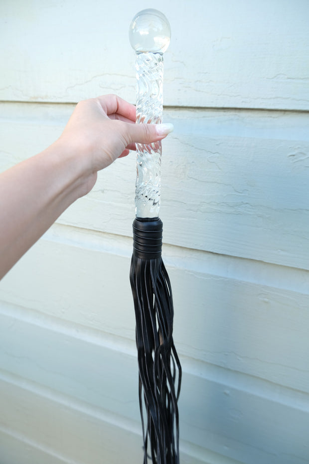 Glass Penis Handle Leather Tails Whip
