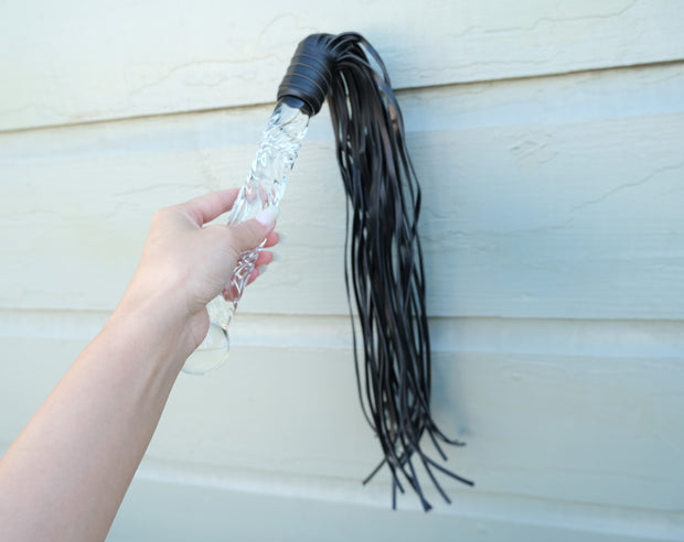 Glass Penis Handle Leather Tails Whip