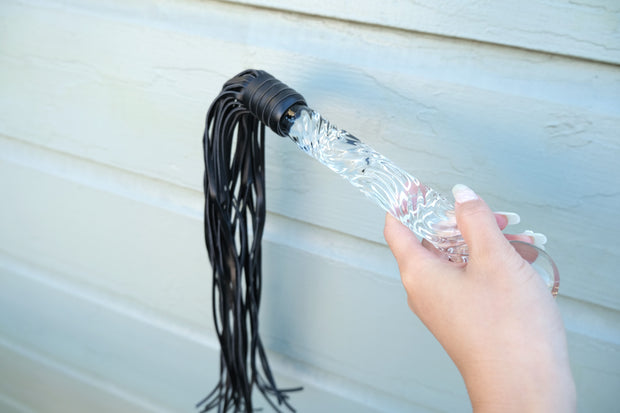 Glass Penis Handle Leather Tails Whip
