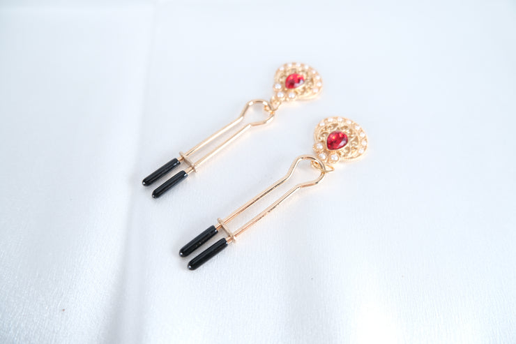 Nipple Clamps/Vagina Clip With Artificial Ruby Pearl Pendant