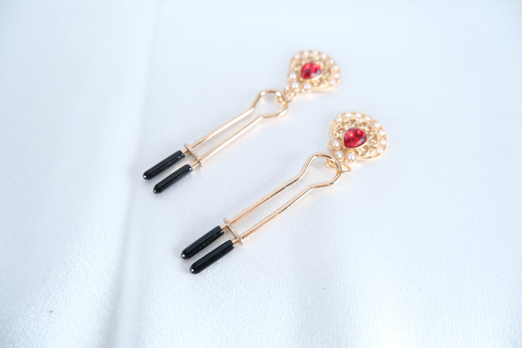 Nipple Clamps/Vagina Clip With Artificial Ruby Pearl Pendant