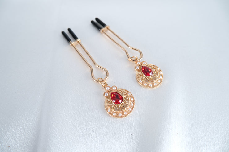Nipple Clamps/Vagina Clip With Artificial Ruby Pearl Pendant