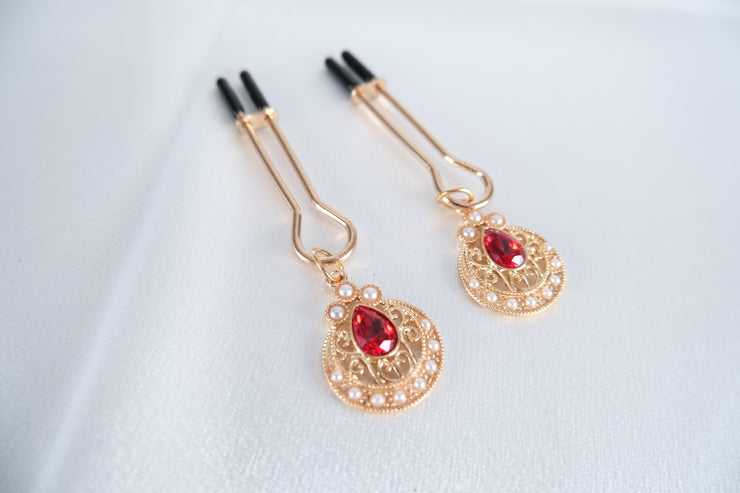 Nipple Clamps/Vagina Clip With Artificial Ruby Pearl Pendant