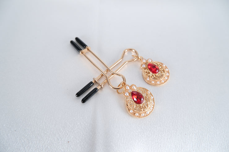 Nipple Clamps/Vagina Clip With Artificial Ruby Pearl Pendant
