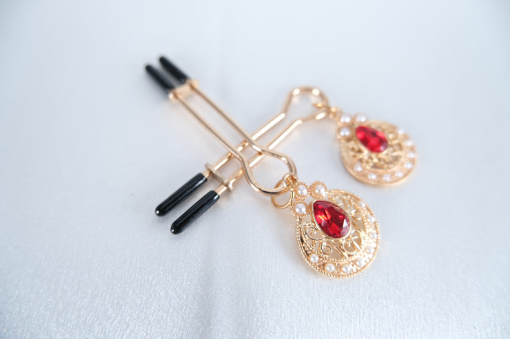 Nipple Clamps/Vagina Clip With Artificial Ruby Pearl Pendant