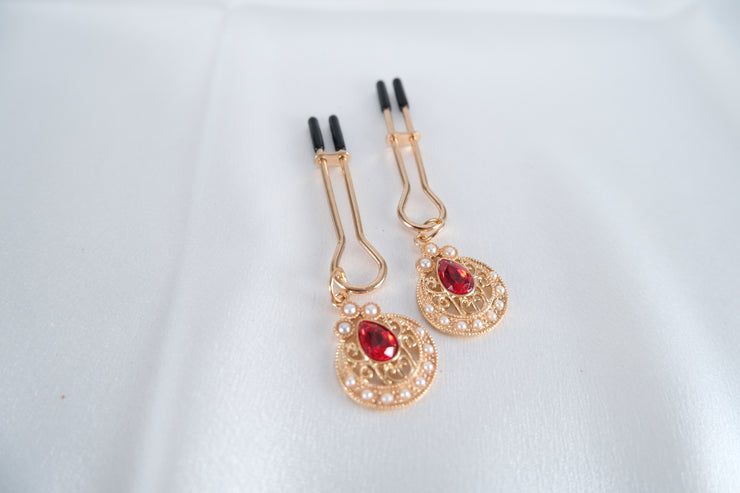 Nipple Clamps/Vagina Clip With Artificial Ruby Pearl Pendant
