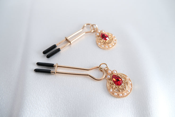Nipple Clamps/Vagina Clip With Artificial Ruby Pearl Pendant