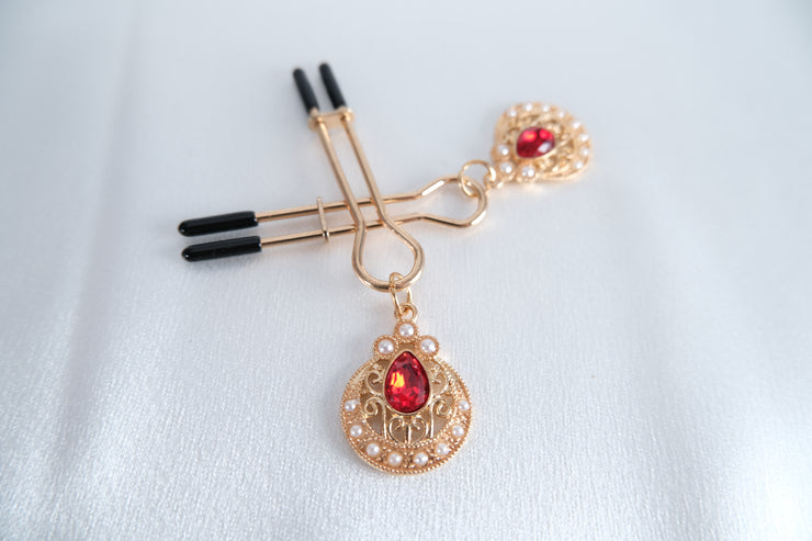 Nipple Clamps/Vagina Clip With Artificial Ruby Pearl Pendant