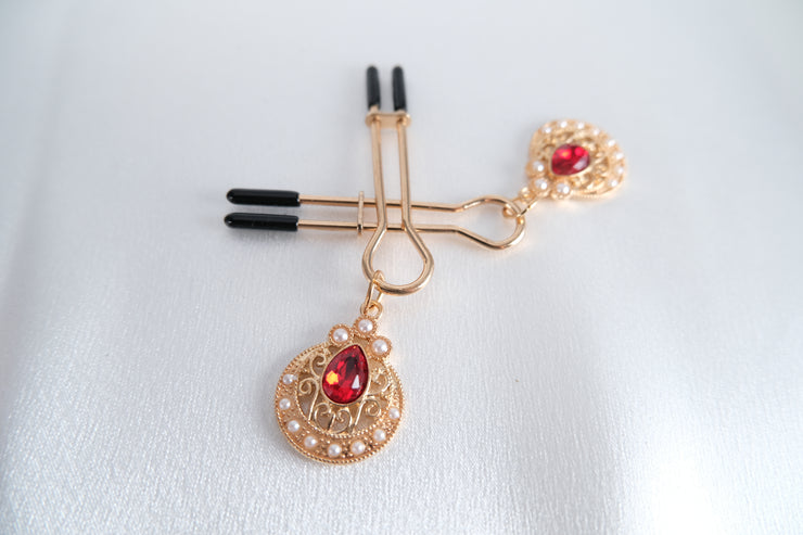 Nipple Clamps/Vagina Clip With Artificial Ruby Pearl Pendant