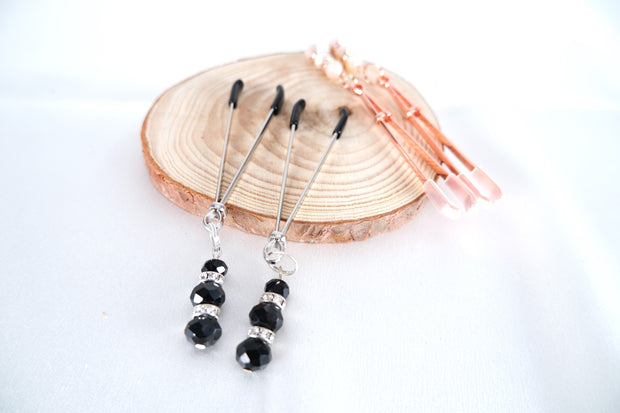 Nipple Clamps With Black Rhinestones Pendant