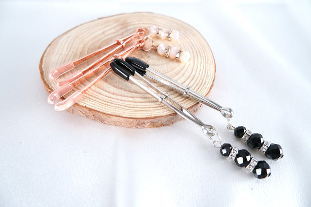 Nipple Clamps With Black Rhinestones Pendant