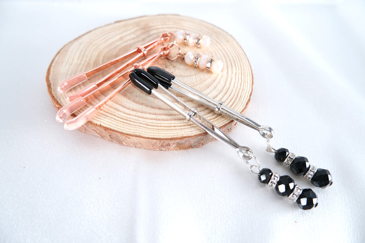 Nipple Clamps With Black Rhinestones Pendant