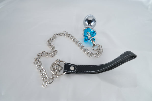 Jeweled Butt Plug with Chain Lead