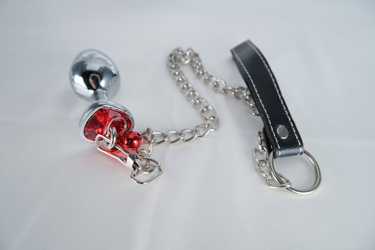 Jeweled Butt Plug with Chain Lead LoveOrigin Jeweled Butt Plug with Chain Lead LoveOrigin