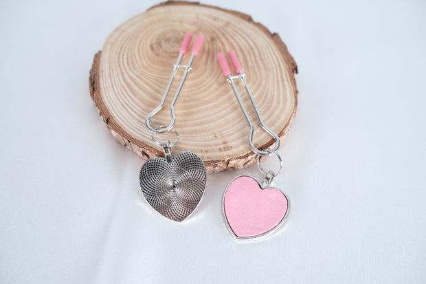 Pink Nipple Clamps With Heart Sexy Adjustable Clips