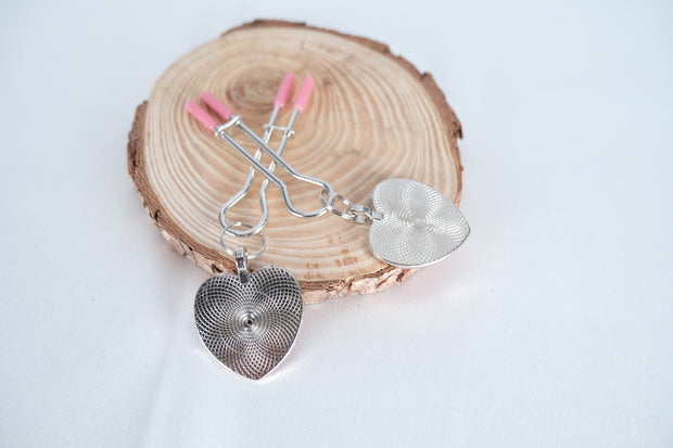 Pink Nipple Clamps With Heart Sexy Adjustable Clips
