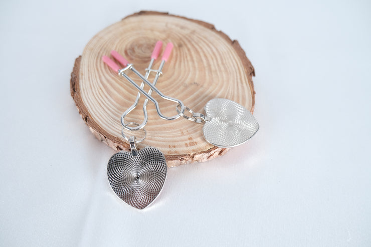 Pink Nipple Clamps With Heart Sexy Adjustable Clips