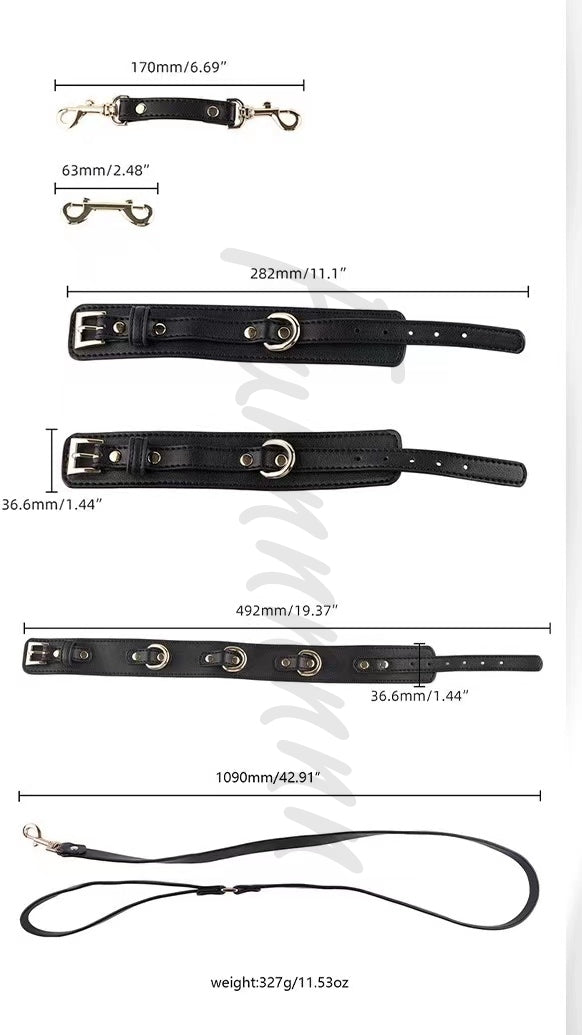 Leather Collar With Handcuffs Set