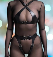 Leather Open Chest Lingerie Set