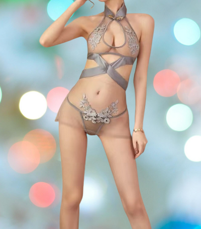 See Through Lace Cheongsam Lingerie Set
