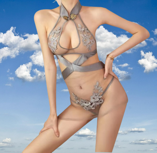 See Through Lace Cheongsam Lingerie Set