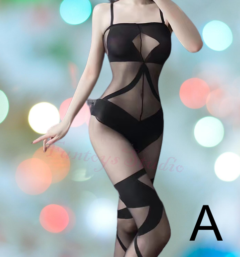 Black Bodystocking Open Crotch Lingerie set